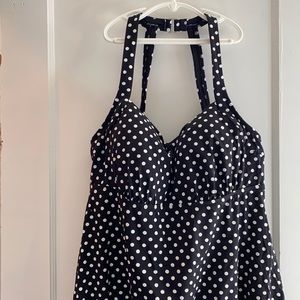 18 D lands end polka dot blouson tankini plus size swim top
